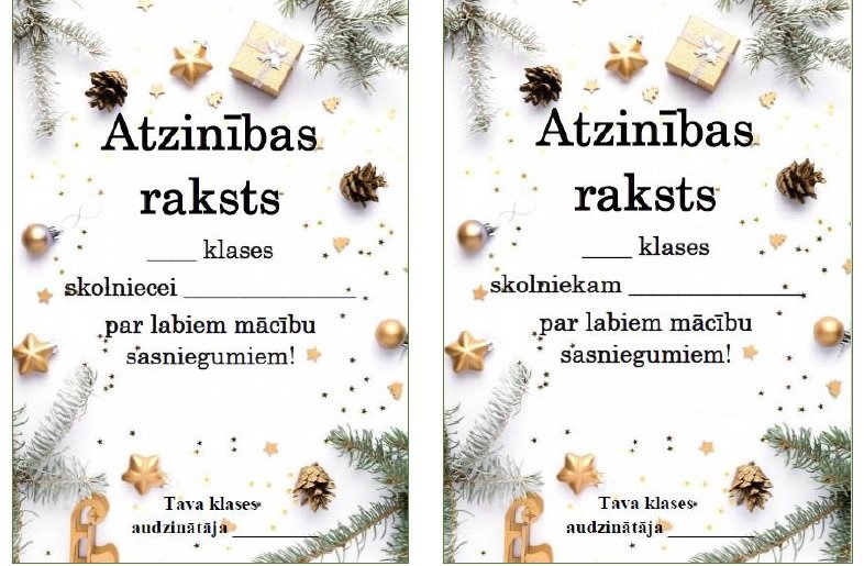 Atzinības raksts skolniekam un skolniecei - Mācību materiāli