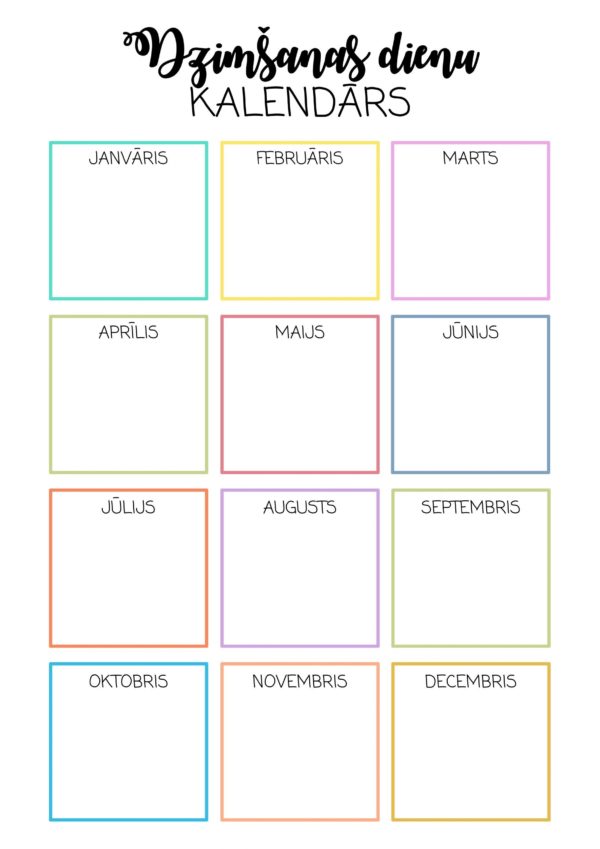 Dzimšanas dienu kalendārs (krāsaini kvadrāti)