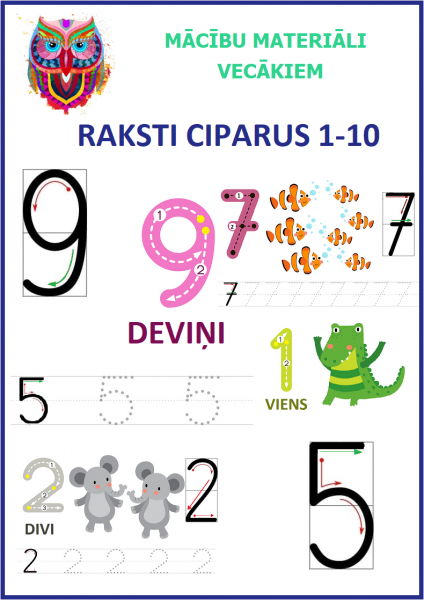 Darba Lapas Raksti Ciparus 1 10 M c bu Materi li