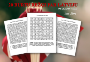 20 burtu režģi/ vārdu jucekli tēmā “Latvija”.