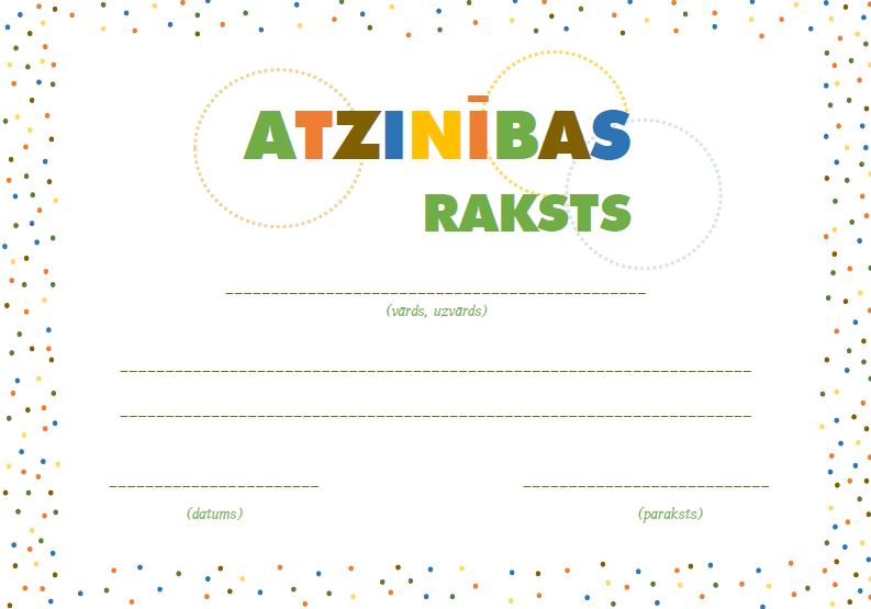 Diploms, atzinības raksts un pateicība – Mācību materiāli