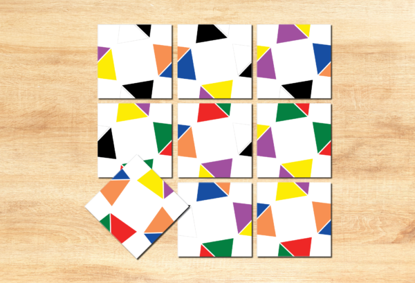 Kvadrātu puzle: 9 gabaliņu trijstūru savienošanas spēle