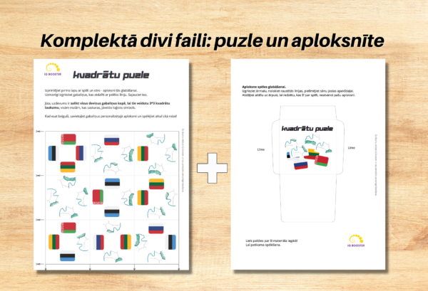Kvadrātu puzle: kaimiņvalstu un to karogu savienošanas spēle