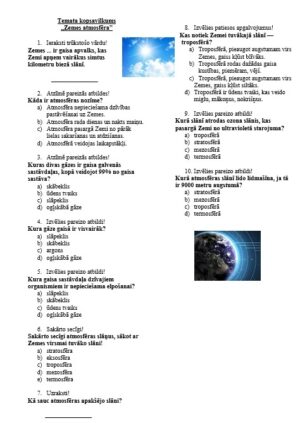 Tests 6.klasei „Zemes atmosfēra”