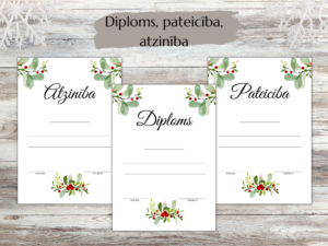 Diploms, pateicība un atzinība Ziemassvētku tematikā.
