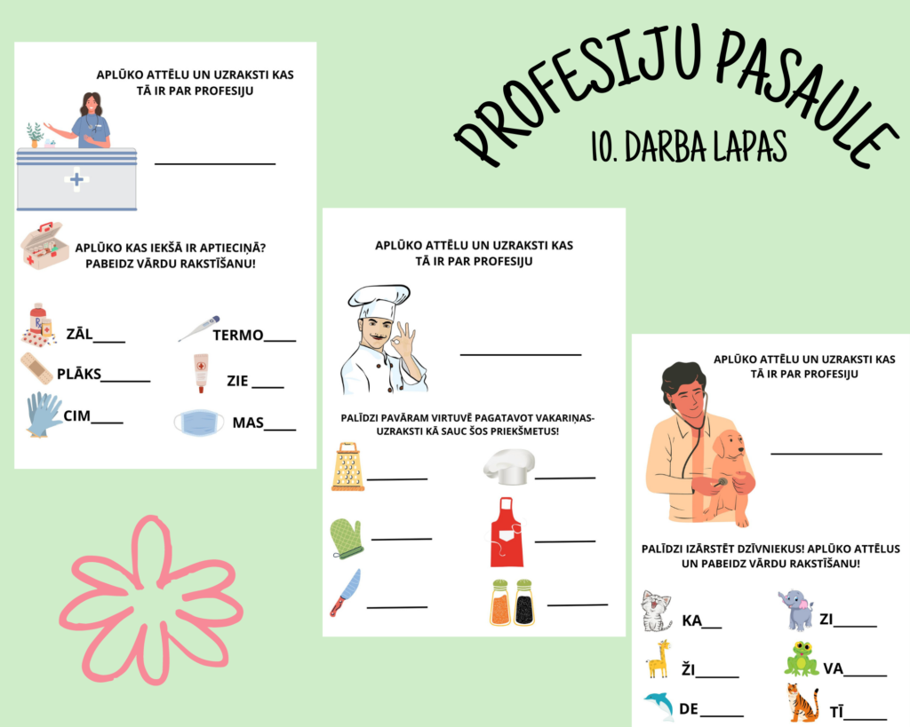 “Profesiju pasaule” 10. darba lapas + spēle ( 5 lapas) – Mācību materiāli
