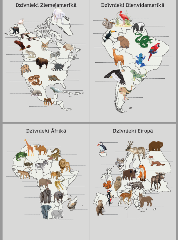 Dzīvnieku atlants (Amerika, Eirāzija, Āfrika, Austrālija)