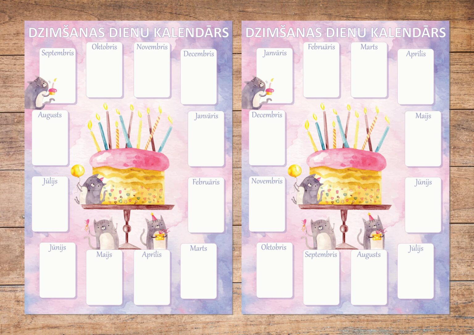 Dzimšanas dienu kalendāri, A3 formāts 🌼 - Mācību materiāli