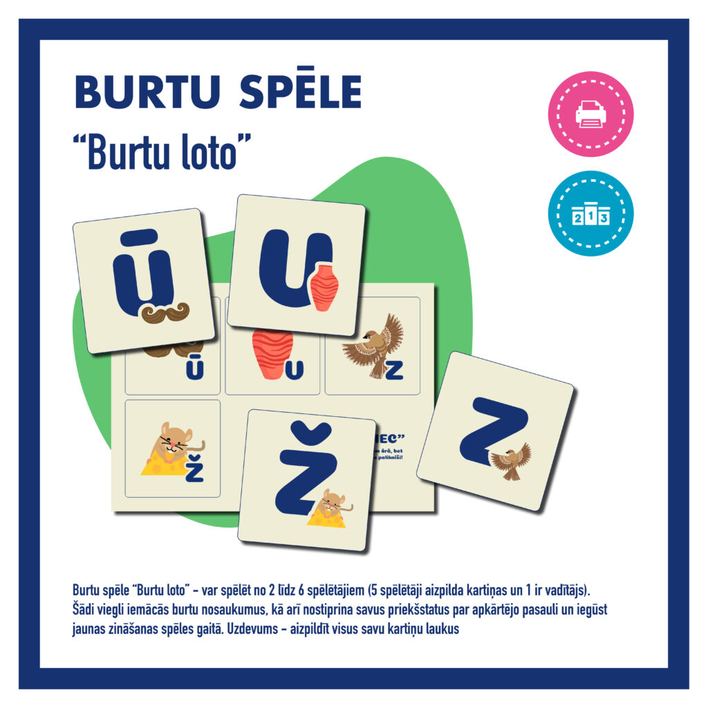 Burta atpazīšana “BURTU LOTO” – 2. posms, alfabēts – Mācību materiāli