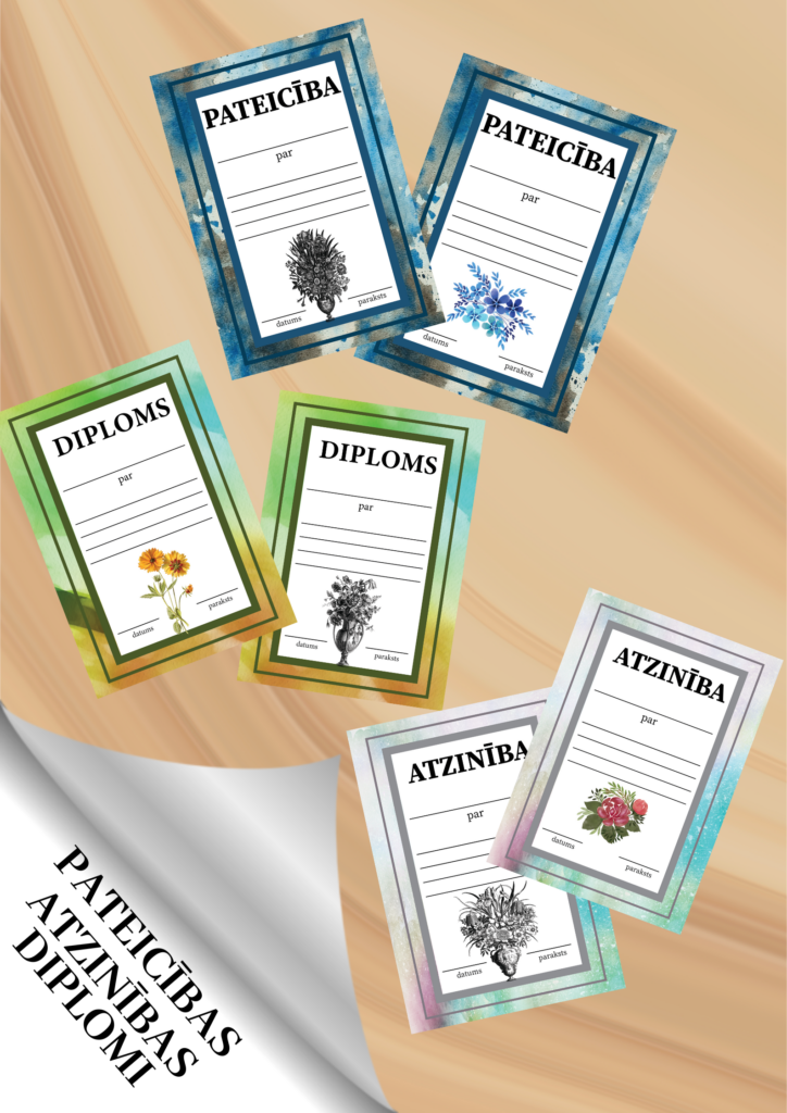 Diplomi, pateicības, atzinības – Mācību materiāli