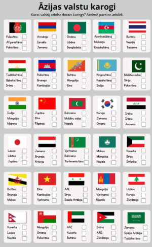 TESTS: Āzijas valstu karogi (30 jautājumi +atbildes)
