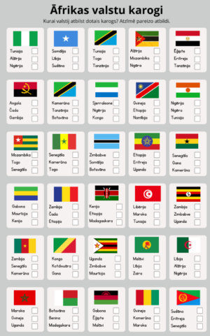 TESTS: Āfrikas valstu karogi (30 jautājumi +atbildes)
