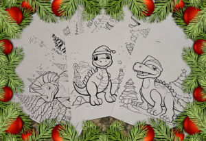 Krāsojamās lapas (31 gab.) – dinozauri Ziemassvētkos