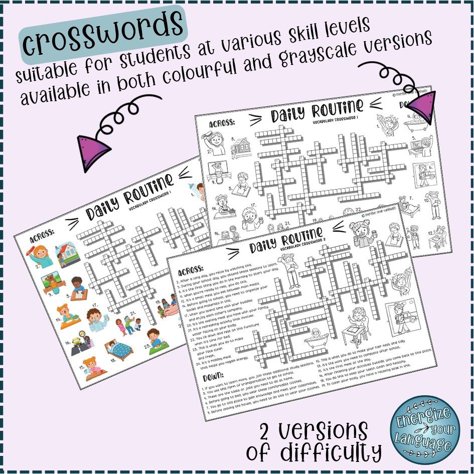Daily Routine Vocabulary Worksheets with Answers – Mācību materiāli