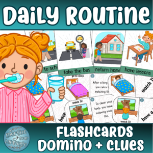 Daily Routine Vocabulary DOMINO Games with FLASHcards