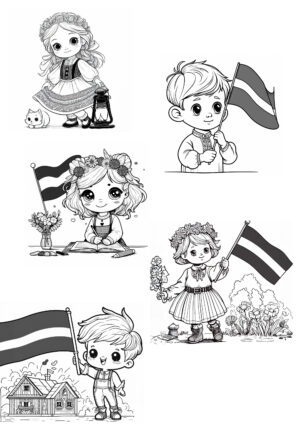 Krāsojamās lapas bērniem – Latvijas karogs un citi elementi
