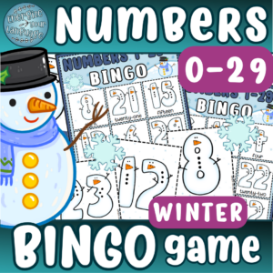 Winter Numbers 0-29 Vocabulary BINGO Game