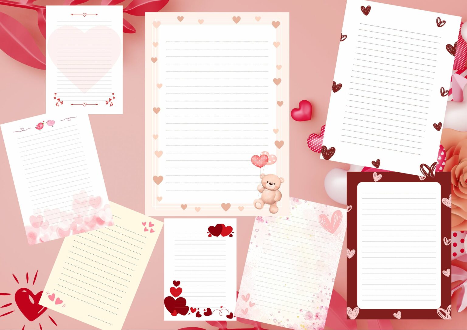 Valentīna dienas vēstuļu papīri (16 dizaini) – Mācību materiāli