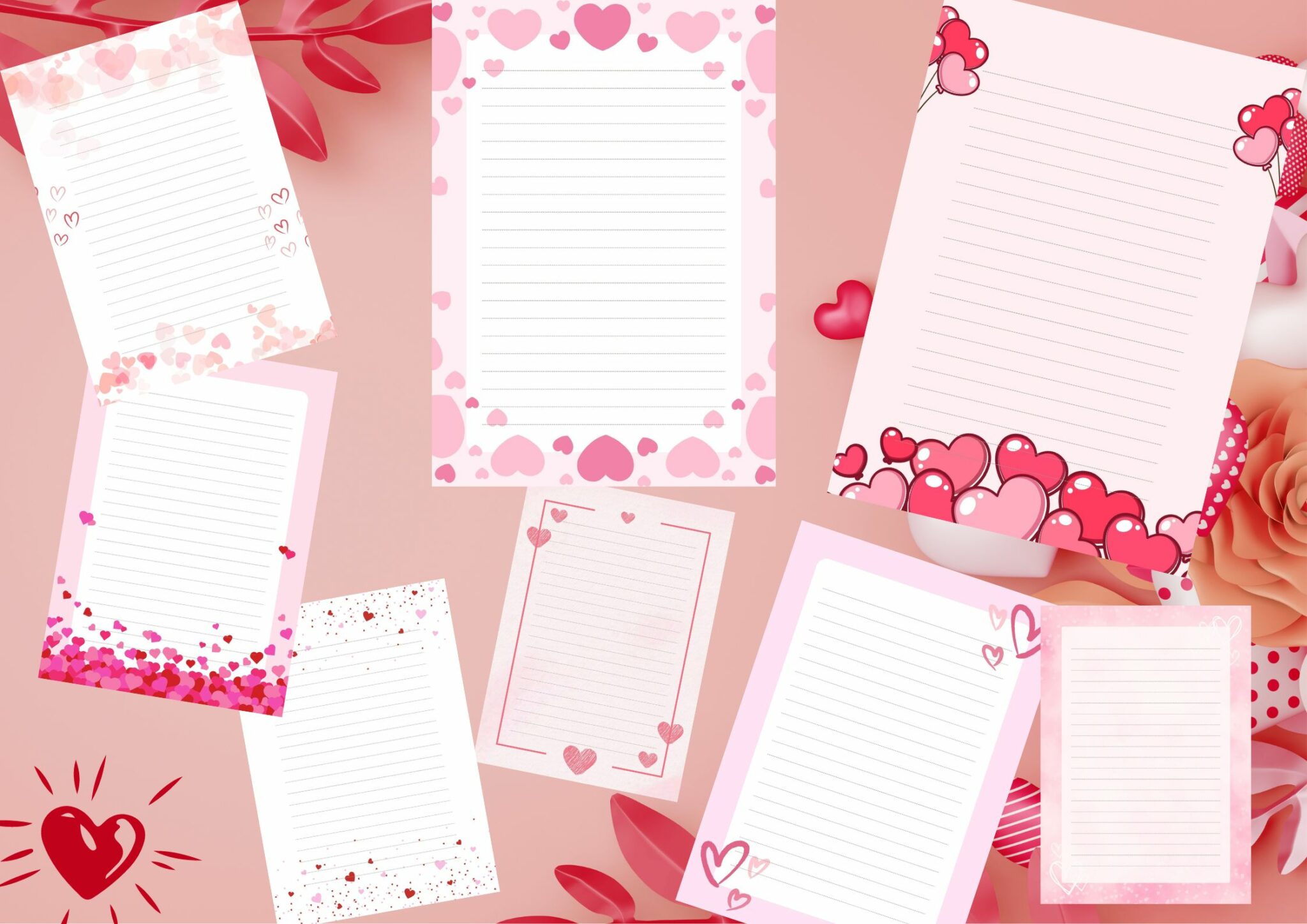 Valentīna dienas vēstuļu papīri (16 dizaini) – Mācību materiāli