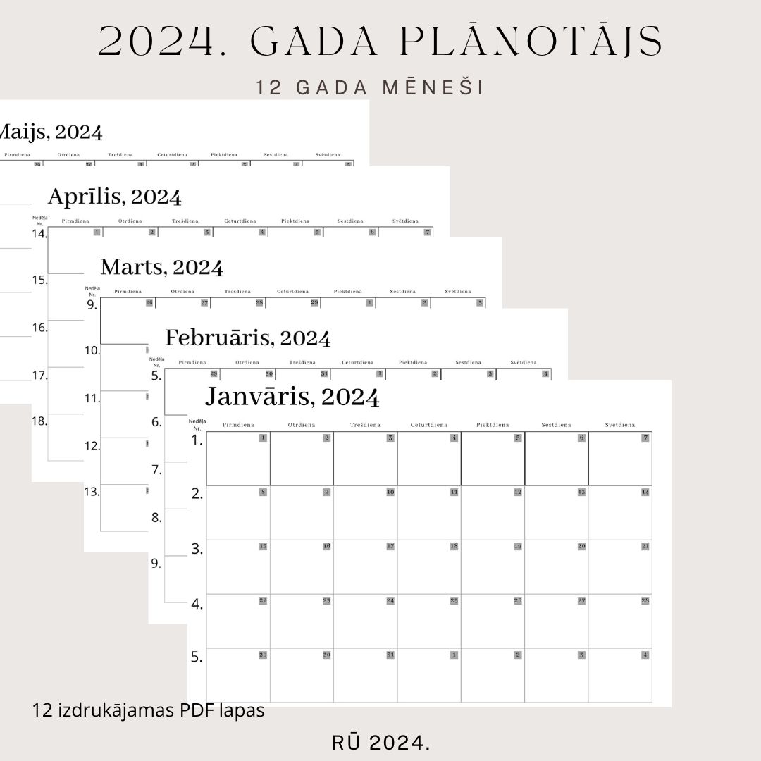 2024.gada mēnešu plānotājs, 12 mēneši - Mācību materiāli
