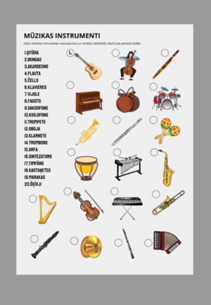 Mūzikas instrumenti (darba lapa + atbildes)