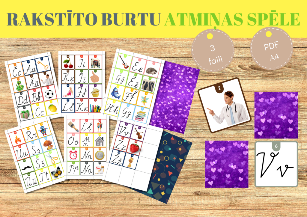 Rakstīto burtu alfabēta atmiņas spēle - Mācību materiāli