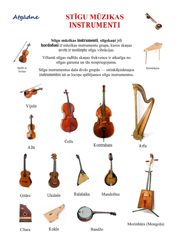 Mūzikas instrumenti – atgādnes un uzdevumi