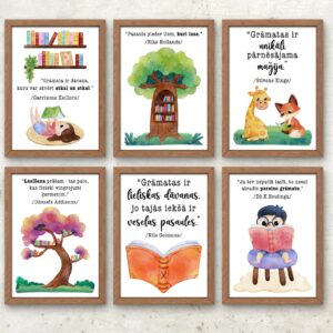 plakāti par lasīšanu krāsains sienas dekors pirmsskolā un sākumskolā