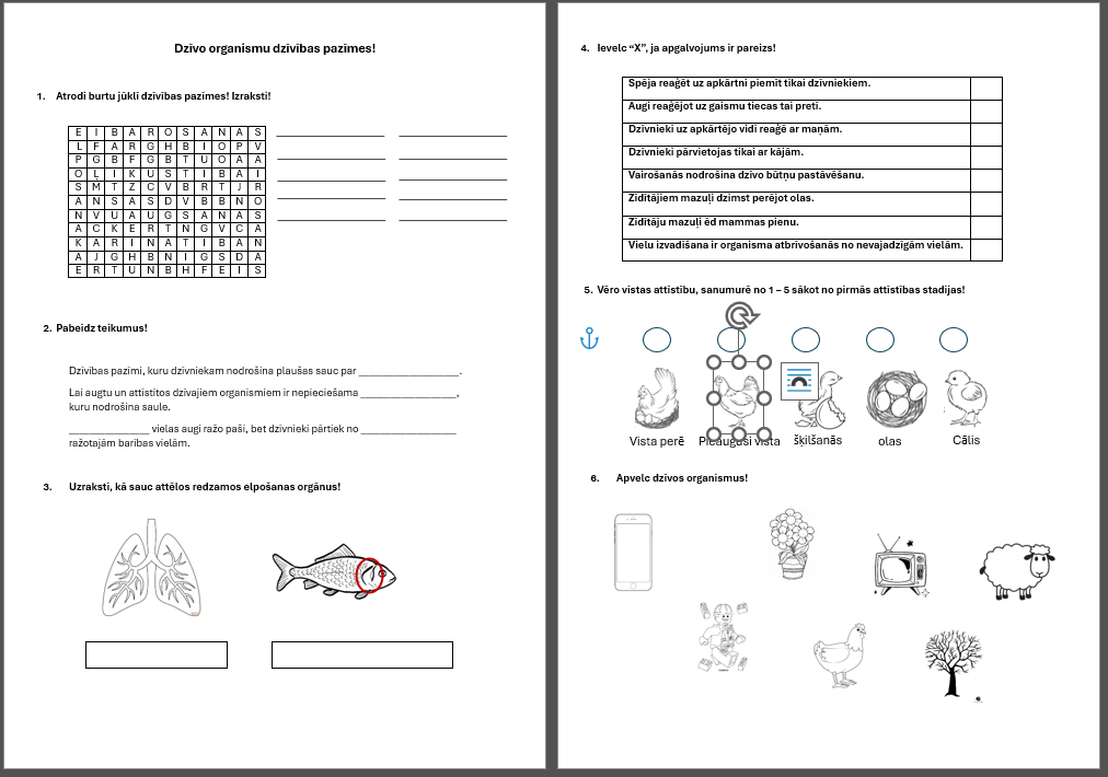Dzīvo organismu dzīvības pazīmes. - Mācību materiāli