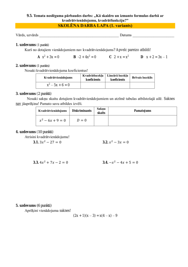 9.5. TND Kā skaidro un izmanto formulas darbā ar kvadrātv.?