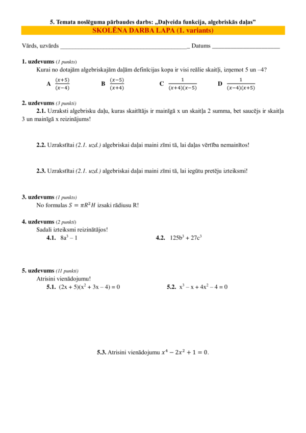 MAT1 TND: Daļveida funkcija, algebriskās daļas