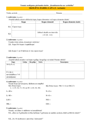 Kombinatorika, temata noslēguma pārbaudes darbs, MAT1