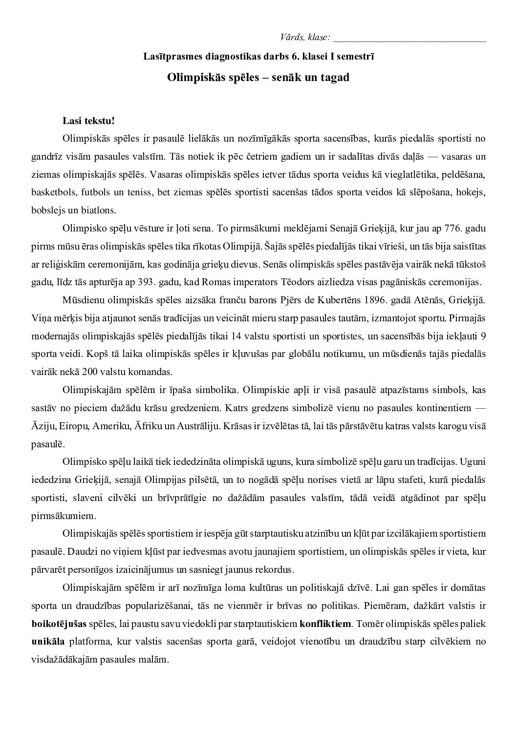 Lasītprasmes pārbaudes darbs