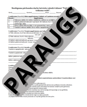 TND Latviešu valodā 4.klasei “Teikums un teikuma veidi”