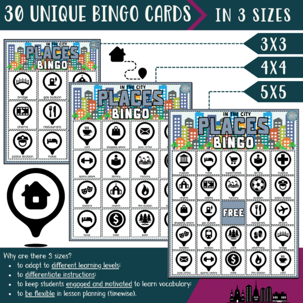 Places In The City Vocabulary BINGO / Mācību spēle Places In The City Vocabulary BINGO / Mācību spēle