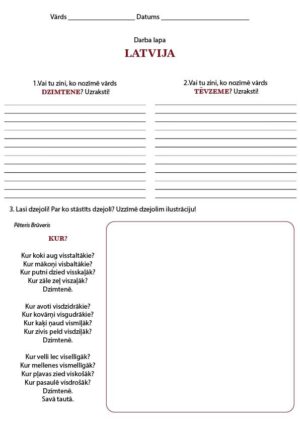 Latvija. Latviešu valodas darba lapa.