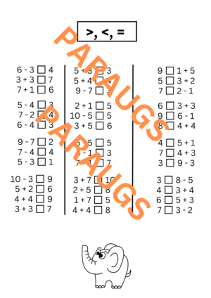 Lielāks, mazāks vai vienāds – līdz ciparam 20