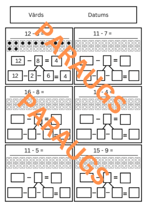 Mīnusu rēķināšanas uzdevumu kartiņa