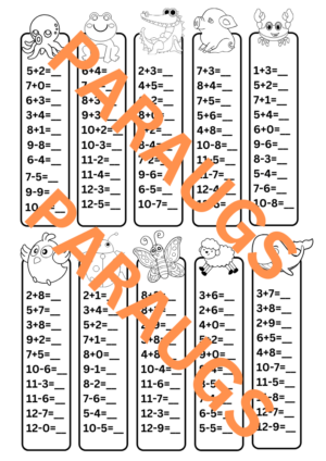 Saskaitīšanas un atņemšanas darba lapa