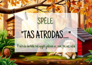 Spēle_TAS ATRODAS. Apgūst jēdzienus UZ, ZEM, PIE, AIZ, IEKŠĀ