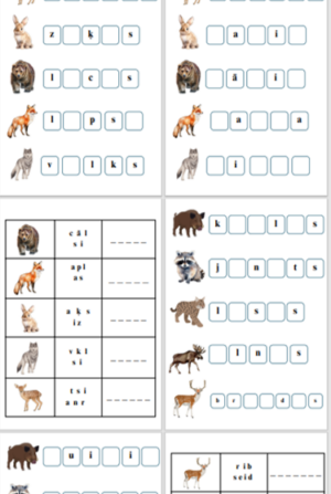 Ieraksti trūkstošos burtus dzīvnieka vārdos.