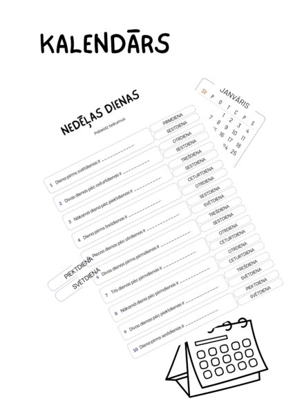 Kalendārs un nedēļas dienas - Mācību materiāli