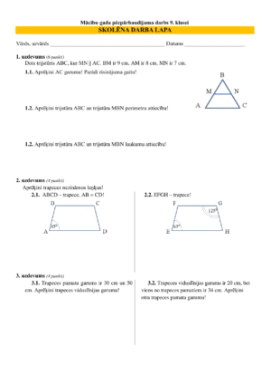 Pēcpārbaudījuma darbs matemātikā 9. klasei