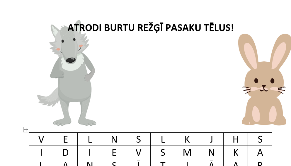 Burtu jūklis ar pasaku tēlu nosaukumiem