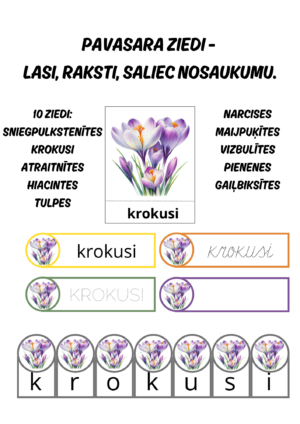 Pavasara ziedi- lasi, raksti, saliec nosaukumu.