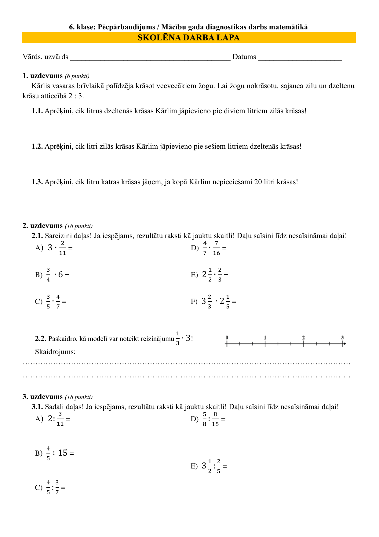 6. klase: Pēcpārbaudījums / Mācību gada diagnostikas darbs - Mācību ...