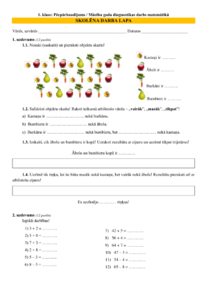 1. klase: Pēcpārbaudījums / Mācību gada diagnostikas darbs