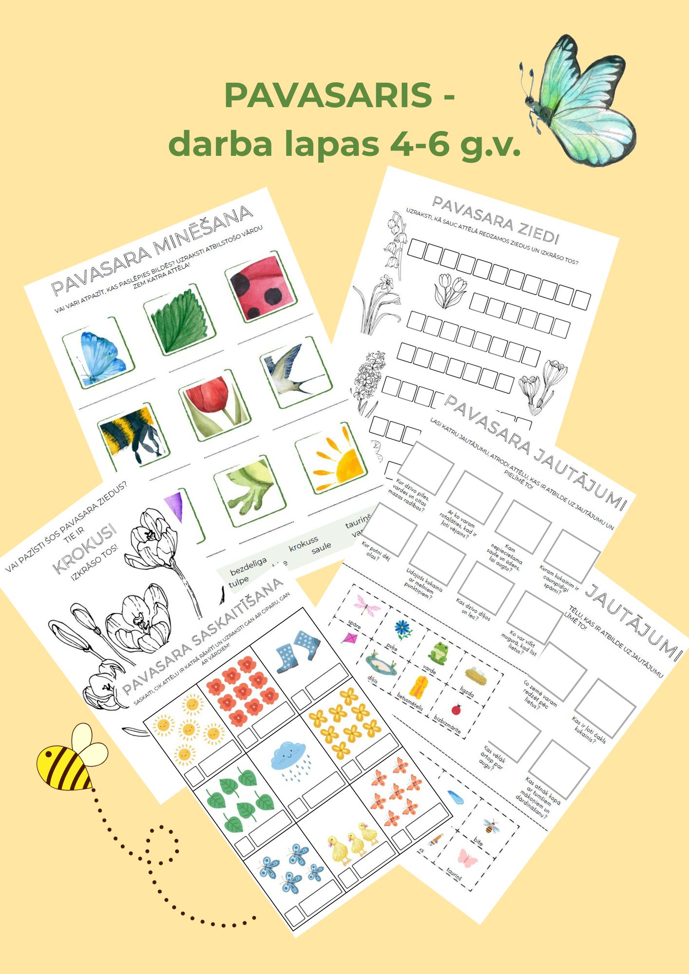 Pavasara darba lapas bērniem - Mācību materiāli
