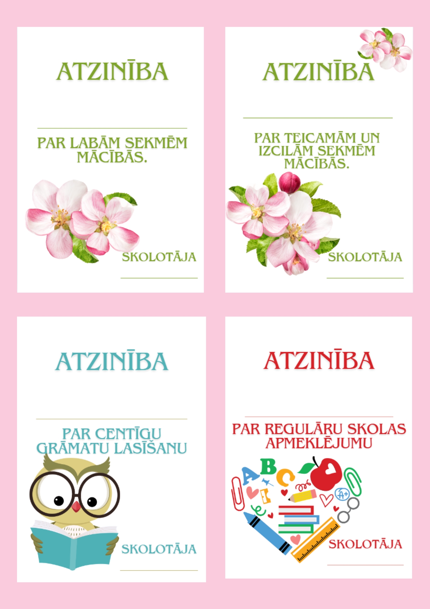 Atzinības skolēniem – Mācību materiāli
