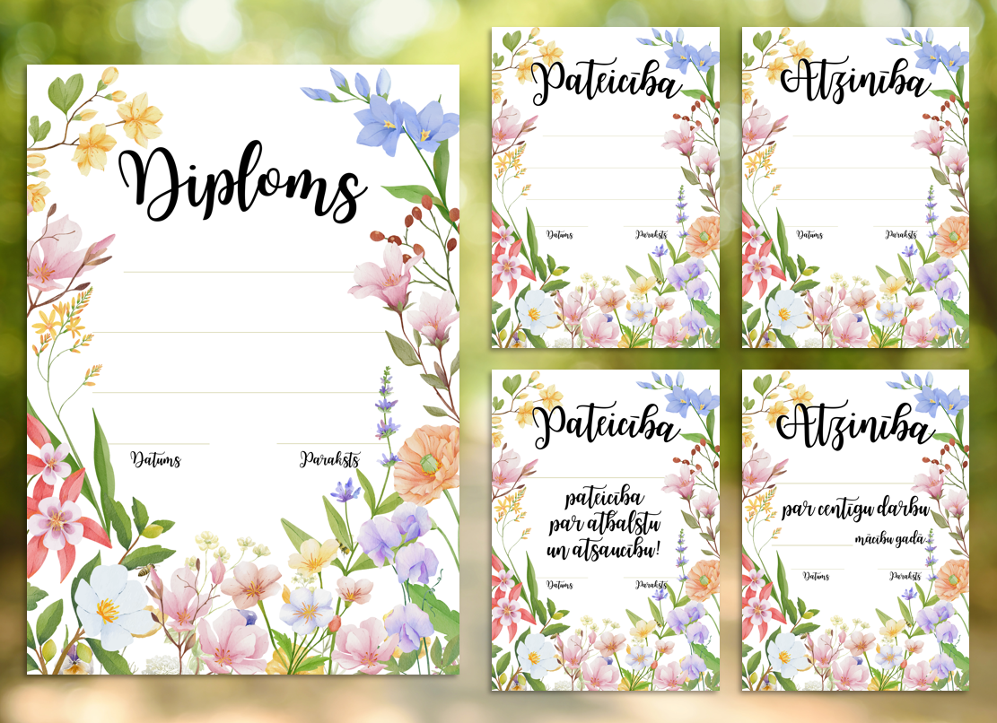 Diploms Raksts ZIEDI | DIPLOMS – ATZINĪBAS – PATEICĪBAS + tukša pamatne – Mācību materiāli